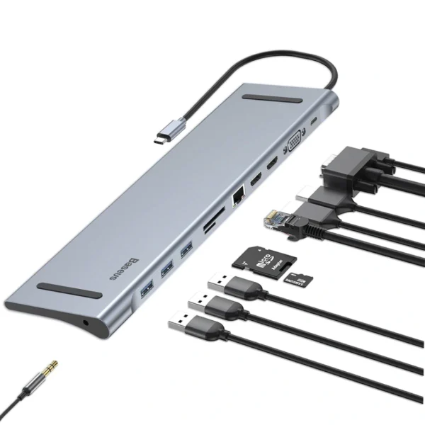 USB C Laptop Docking Station, Baseus Triple Display Type C Dock Station Adapter with 2 HDMI,VGA,PD 3.0 Type C Port,SD TF Card Reader,4 USB Ports Compatible for MacBook,Other USB C Laptop