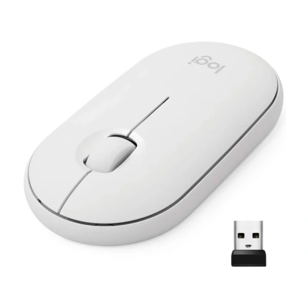 Logitech Pebble M350 Wireless Mouse with Bluetooth or USB - Silent, Slim Computer Mouse with Quiet Click for iPad, Laptop, Notebook, PC and Mac - Off White (Renewed)