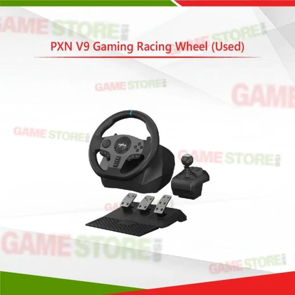 PXN V9 Gaming Racing Wheel Used front view with steering wheel and buttons