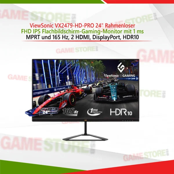 ViewSonic VX2479-HD-PRO monitor displaying a fast-paced gameViewSonic VX2479-HD-PRO monitor displaying a fast-paced game