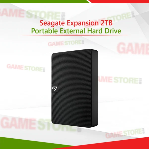 Seagate Expansion 2TB Portable External Hard Drive black front view, compact design