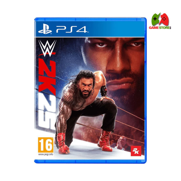 WWE 2K25 cover art featuring Roman Reigns, The Bloodline, and epic wrestling action.