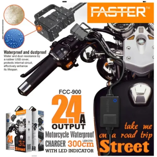 FASTER FCC-900 Motorcycle WaterProof Charger With LED Indicator