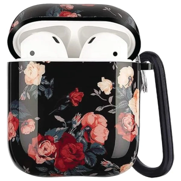 Flower Print Protective Hard Case Cover Compatible with AirPods 2/1 Generation
