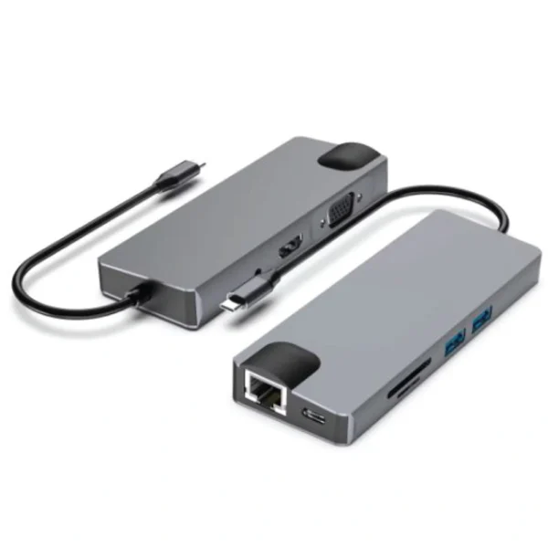 Pogo 9 in 1 type C hub Type c to Gigabit RJ45 HDTV VGA TF SD Slot usb 3.0 hub Audio jack USB-C PD100W