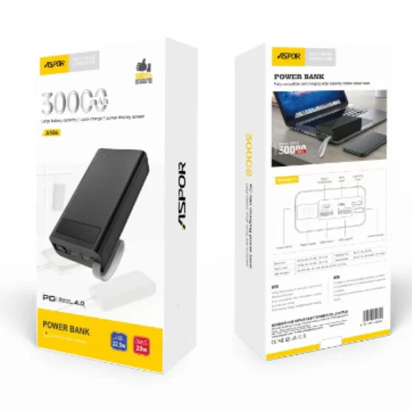 ASPOR A306 30000mAh Power Bank LCD Display 22.5W and 20W PD