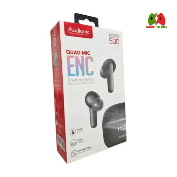 Immerse yourself in high-quality sound with the Audionic Airbud 500! Featuring noise cancellation, quad-mic technology, and long-lasting battery life.