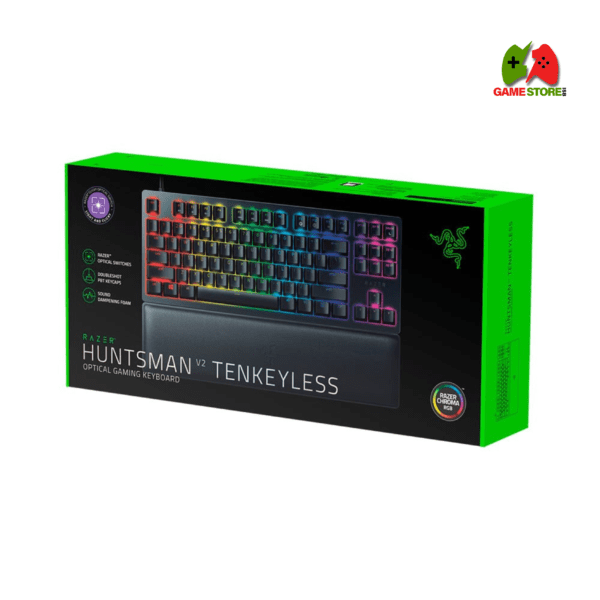 Close-up of the Razer Huntsman V2 TKL Gaming Keyboard with Linear Optical Switches.