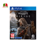 Assassin’s Creed Mirage PS4 cover featuring Basim in his iconic Assassin robes, standing in the vibrant streets of 9th-century Baghdad.