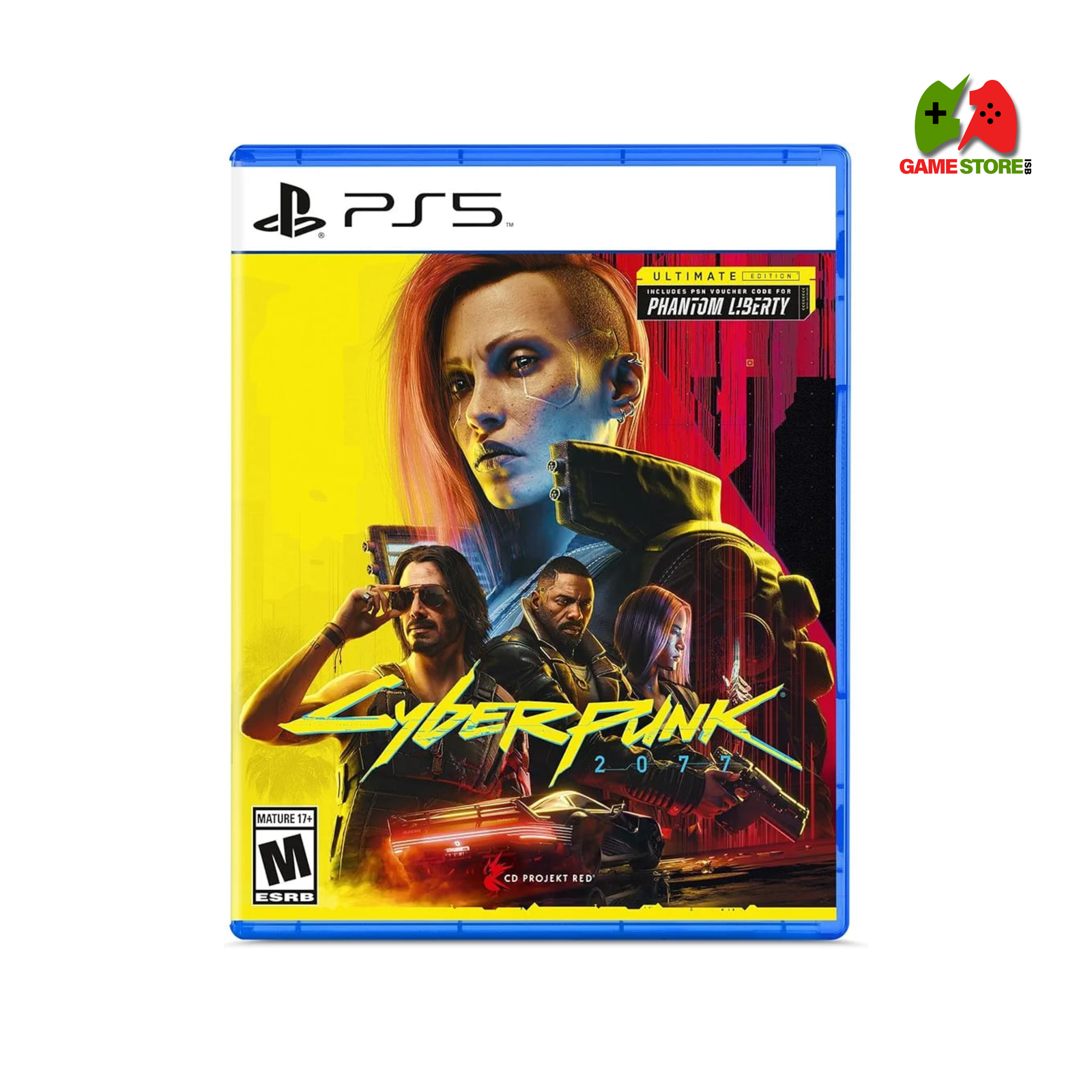 Cyberpunk 2077: Ultimate Edition | PlayStation 5 Cyberpunk 2077: Ultimate Edition PS5 cover featuring V in a neon-lit Night City with Phantom Liberty expansion artwork.