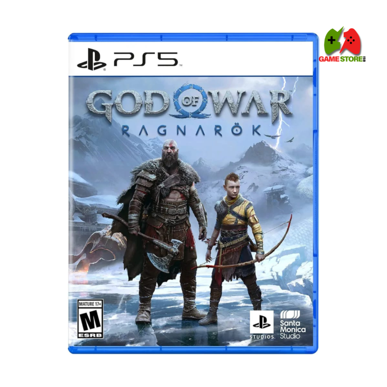 God of War Ragnarök PS5 cover featuring Kratos and Atreus against an impending Norse storm, ready for battle.