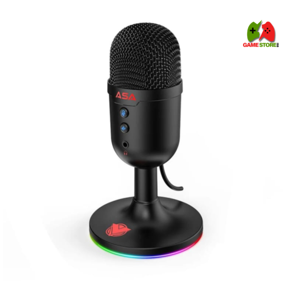 Redragon GM303 PULSAR Streaming Microphone featuring RGB lighting, 360° omnidirectional pickup, one-click noise cancellation, mute button, and USB Plug & Play compatibility for streaming, gaming, and professional audio recording.