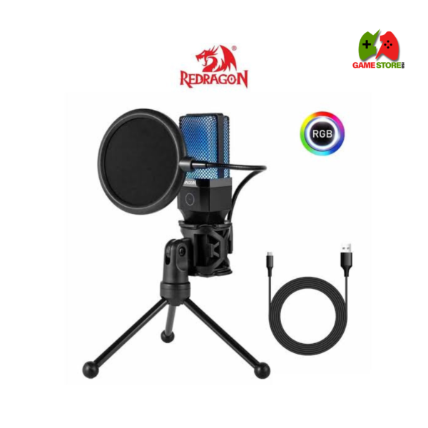 FIFINE AmpliGame USB Gaming Microphone – RGB condenser mic with quick mute button, shock mount, pop filter, gain control, and plug-and-play compatibility for streaming, gaming, podcasting, and online meetings.