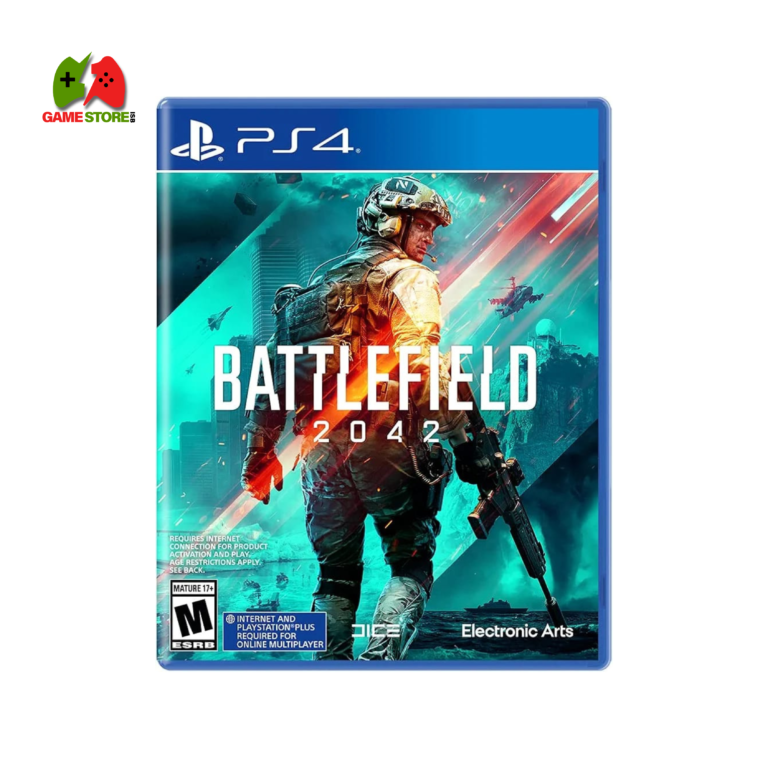 Battlefield 2042 PS4 cover featuring futuristic soldiers engaging in all-out warfare across a massive, dynamically changing battlefield.