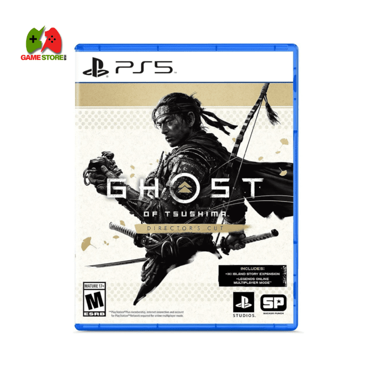 Ghost of Tsushima: Director’s Cut PS5 cover featuring Jin Sakai in samurai armor, ready for battle against the Mongol invasion.