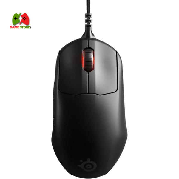 SteelSeries Prime Esports Performance Gaming Mouse in black, showcasing its ergonomic design and textured matte finish.