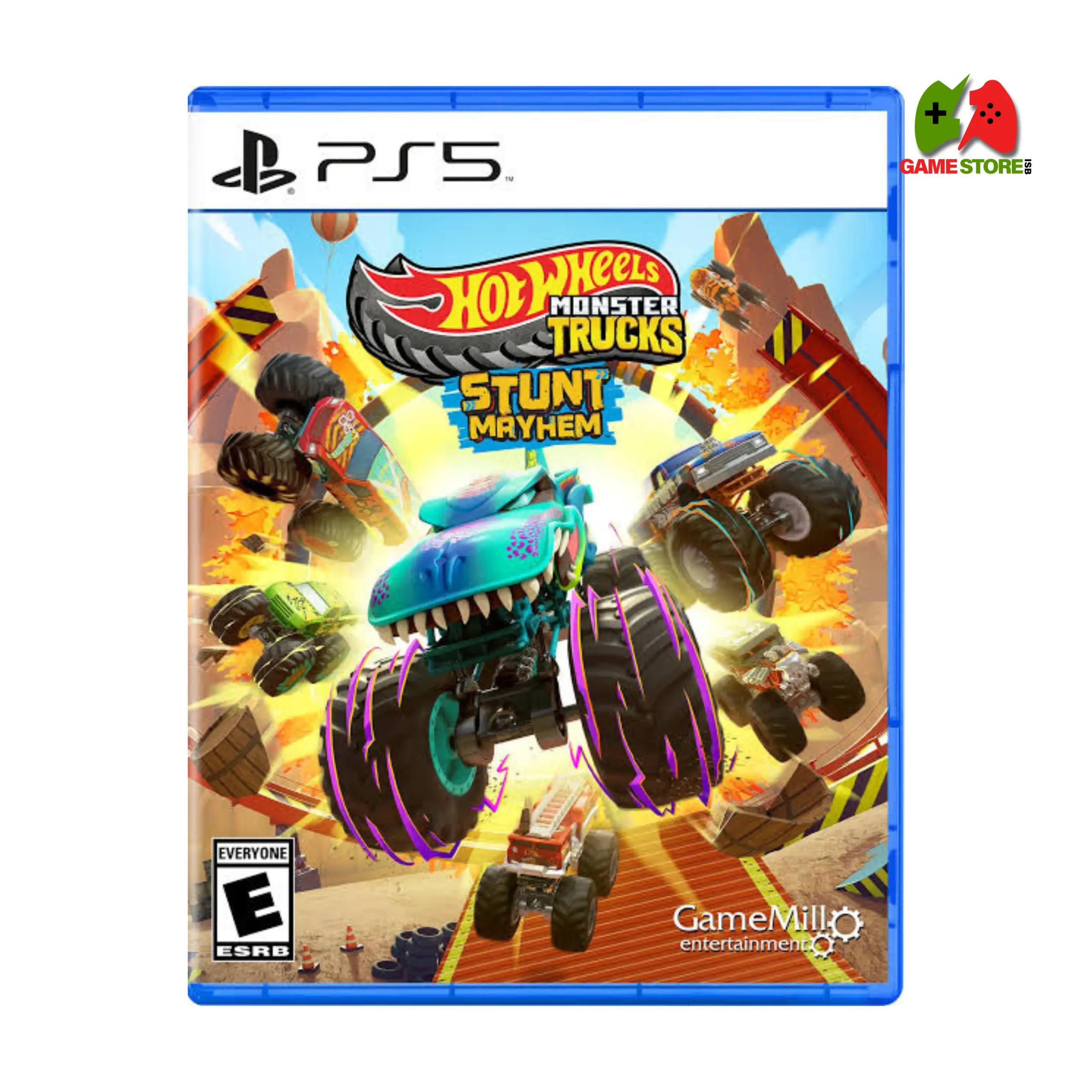 Hot Wheels Monster Trucks: Stunt Mayhem - PS5 (CD-ROM) Hot Wheels Monster Trucks: Stunt Mayhem PS5 Game Cover featuring monster trucks in action