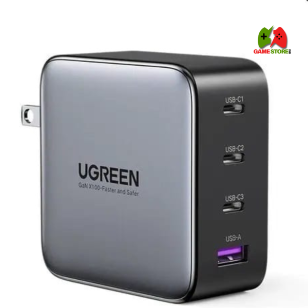 UGREEN 100W USB C Charger – Nexode 4-Port GaN Foldable Compact Fast Laptop Charger Power Adapter in Dark Gray.