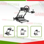 Full PXN-A10 racing wheel stand setup with steering wheel and pedals attached