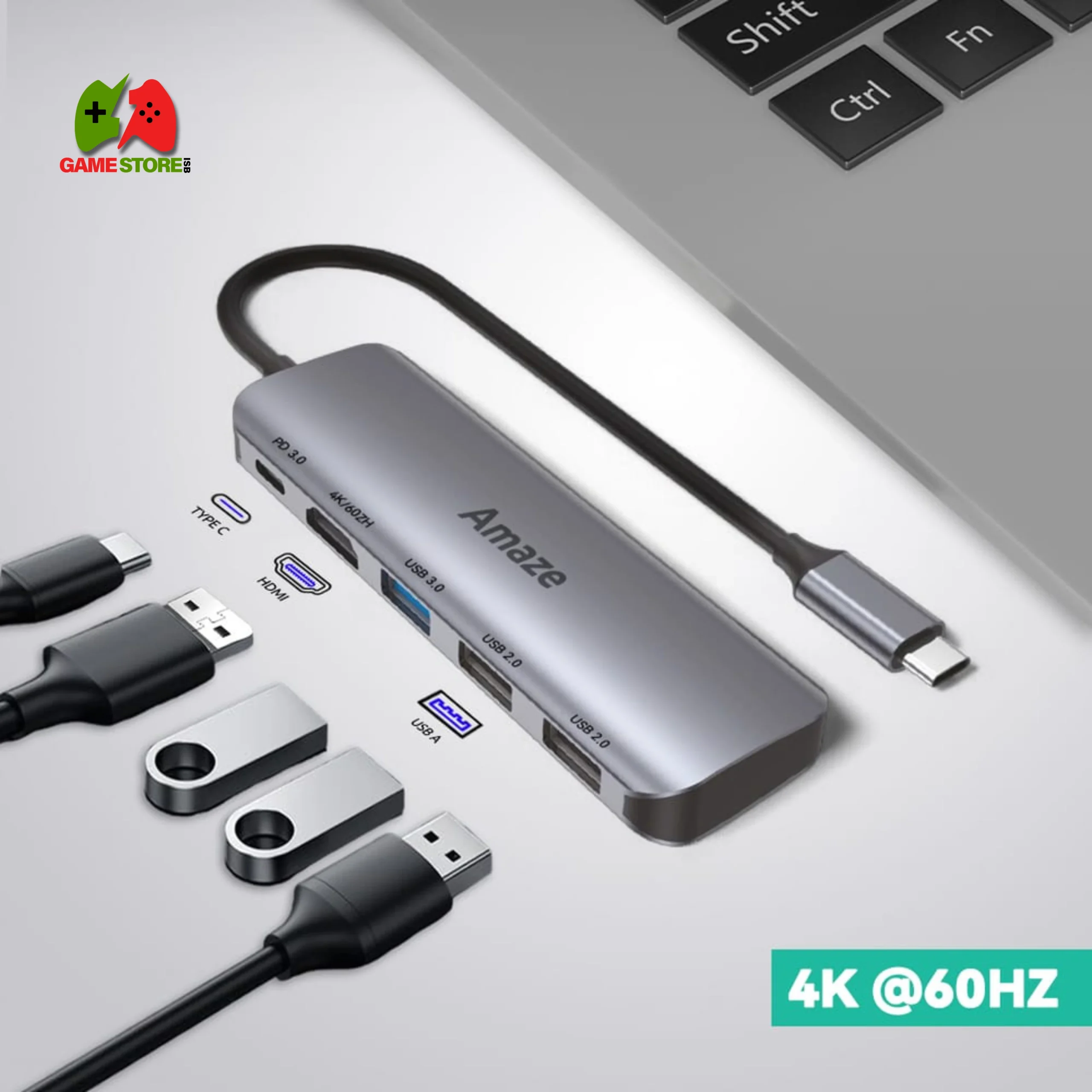 Amaze A325 5-in-1 Type-C Multifunction Hub – 4K@60Hz HDMI, 100W PD, USB 3.0, USB 2.0 Amaze A325 5-in-1 Type-C Multifunction Hub with 4K HDMI, USB 3.0, USB 2.0, and 100W PD