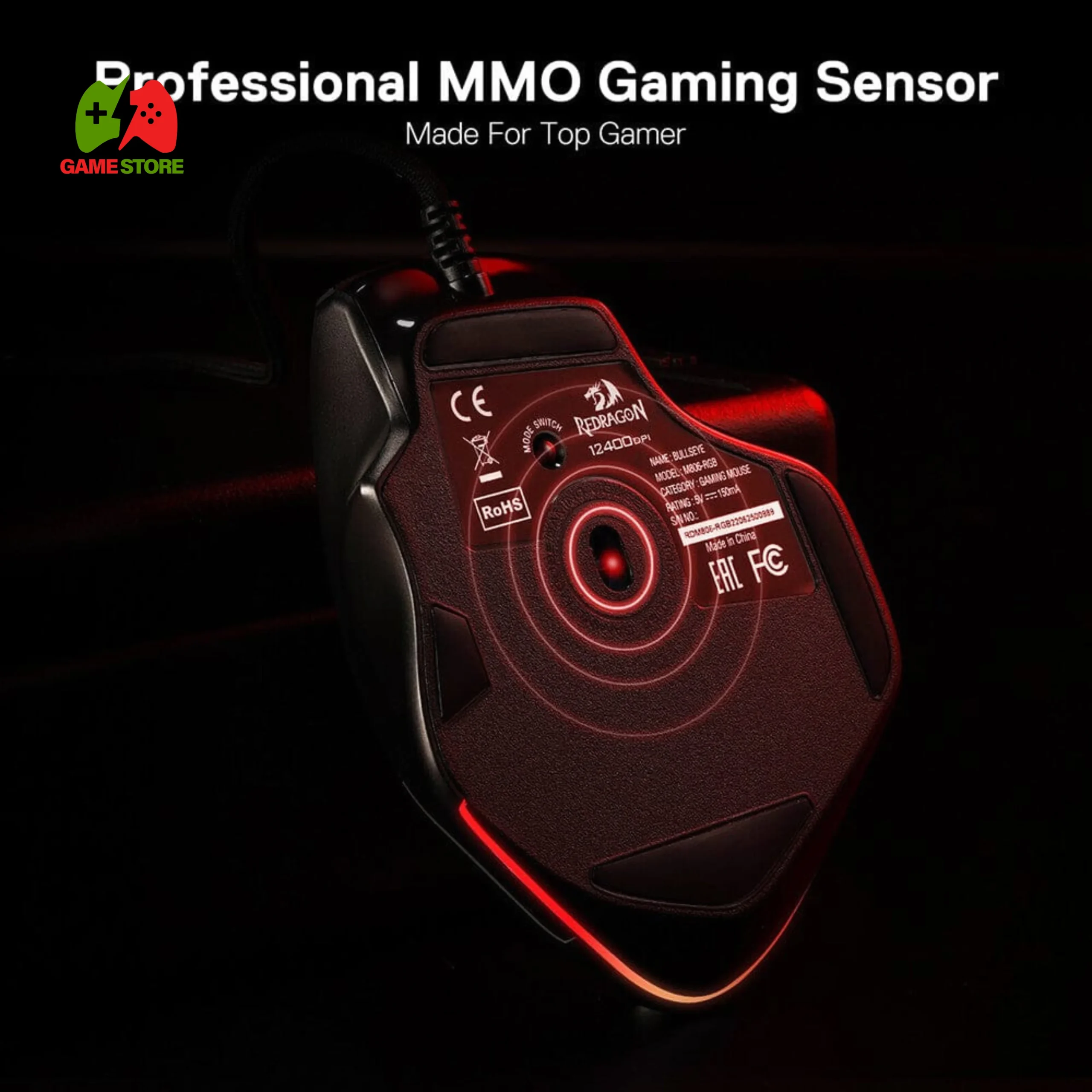 Redragon M806 Bullseye Gaming Mouse – 7 Programmable Buttons, RGB Backlit, Ergonomic Design, Up to 12400 DPI "Redragon M806 Bullseye Gaming Mouse with RGB Lighting"