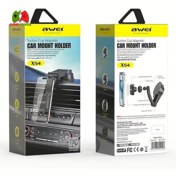 Awei X54 Magnetic Rotating car phone holder for the center console or glass compatible with all models of mobile phones