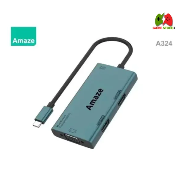AMAZE A324 Type-C Hub with Dual HDMI, VGA, and 3.5mm Audio Ports