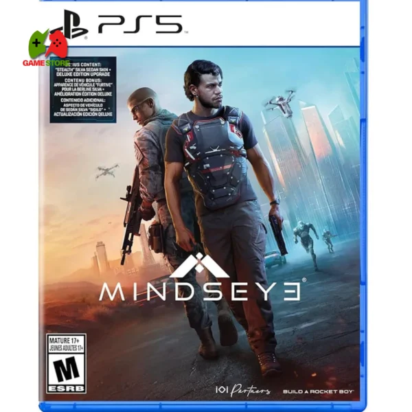 “MindsEye game cover showing protagonist Jacob Diaz in desert‑lit futuristic Redrock City”