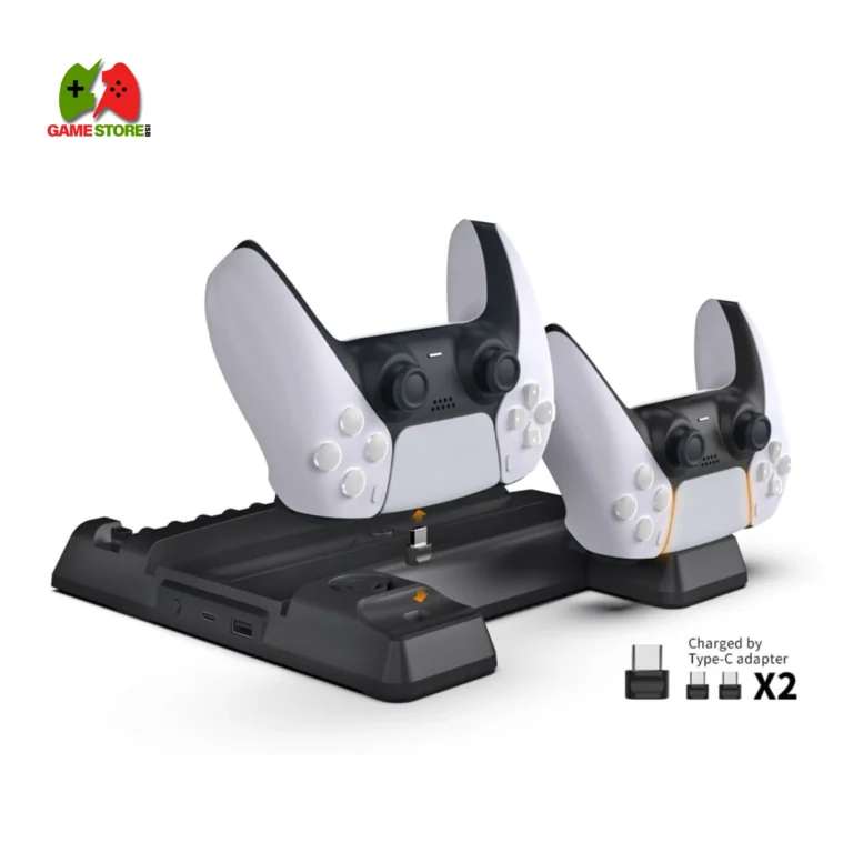 PS5 TP5-0593S Multipurpose Red Cooling Stand with Wall Mounting Capability, Cooling Fan, and Storage Rack