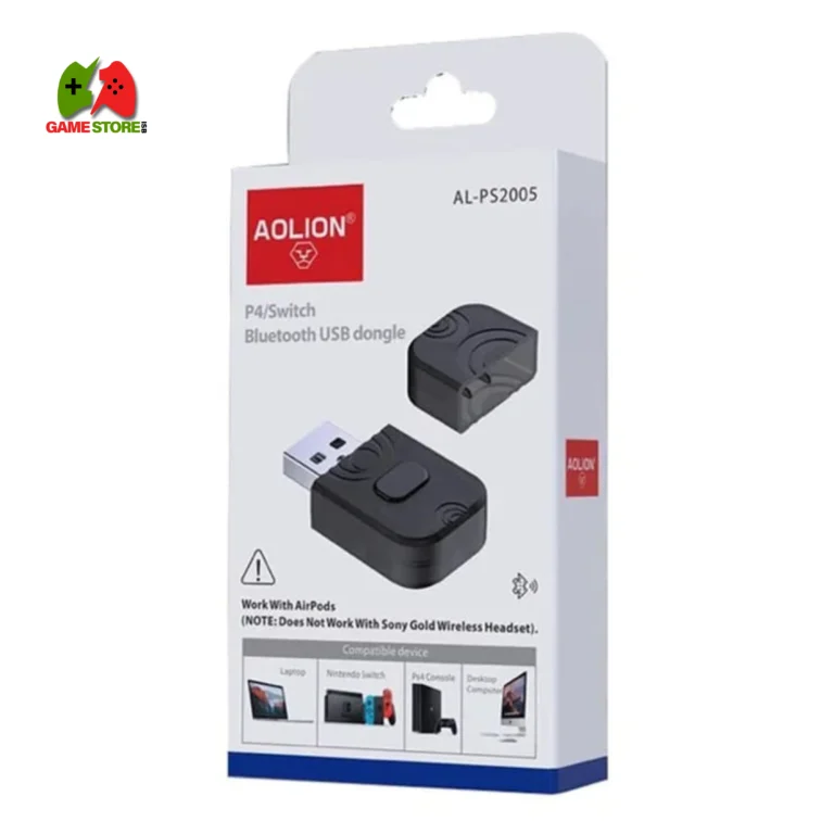 AOLION Bluetooth wireless dongle compatible with PS4, PS5, Switch, and PC, featuring a sleek and compact design.