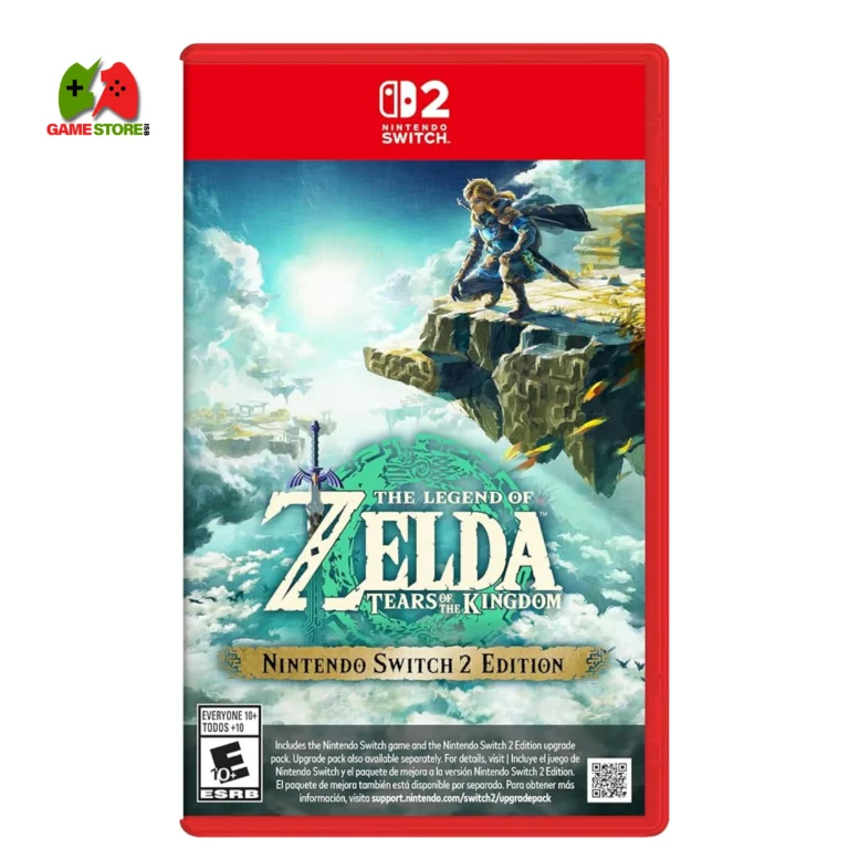 The cover of The Legend of Zelda: Tears of the Kingdom for the Nintendo Switch 2 showcases Link gazing at islands suspended in the sky.