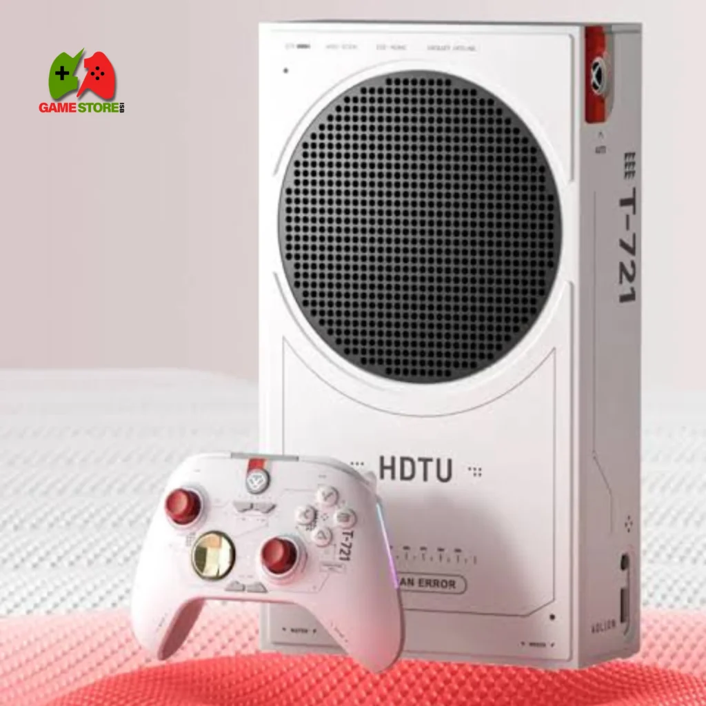 Aolion PU Leather Protective Cover for Xbox Series S with white T-721 themed wrap and matching white/red controller on textured surface.