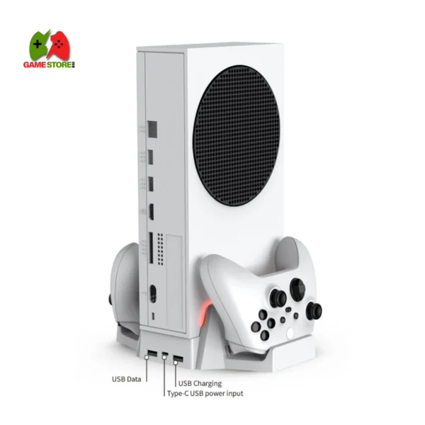 DOBE TYX-0663 Xbox Series S Cooling Stand featuring a Dual Charging Dock, battery packs, and an LED display.