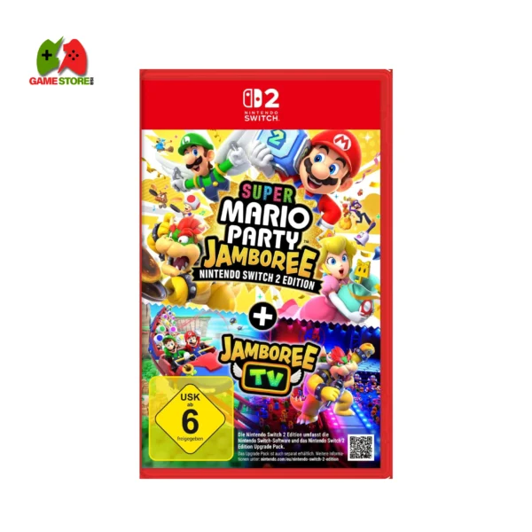 Artwork for Super Mario Party™ Jamboree – Nintendo Switch™ 2 Edition, showcasing Mario and his friends in a lively party atmosphere.