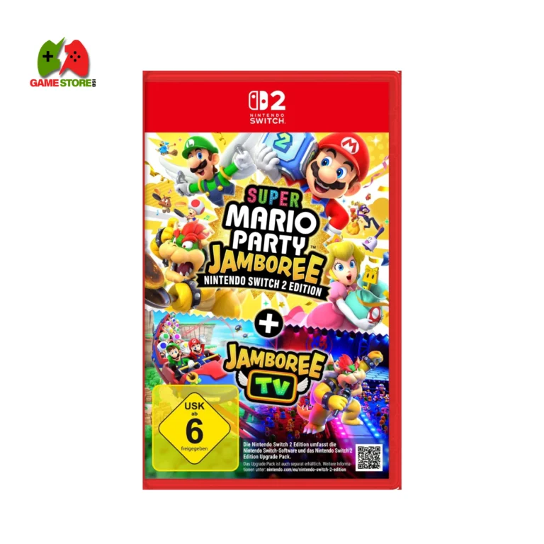 Artwork for Super Mario Party™ Jamboree – Nintendo Switch™ 2 Edition, showcasing Mario and his friends in a lively party atmosphere.