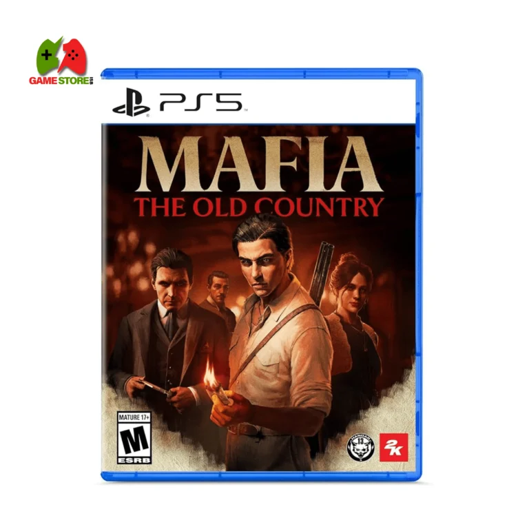 Cover artwork for the PS5 game Mafia: The Old Country features Enzo Favara alongside various mob characters set against a blazing Sicilian background.