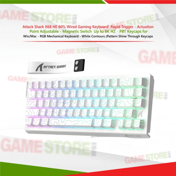 Attack Shark X68 HE 60% wired gaming keyboard with magnetic switches and RGB lighting white