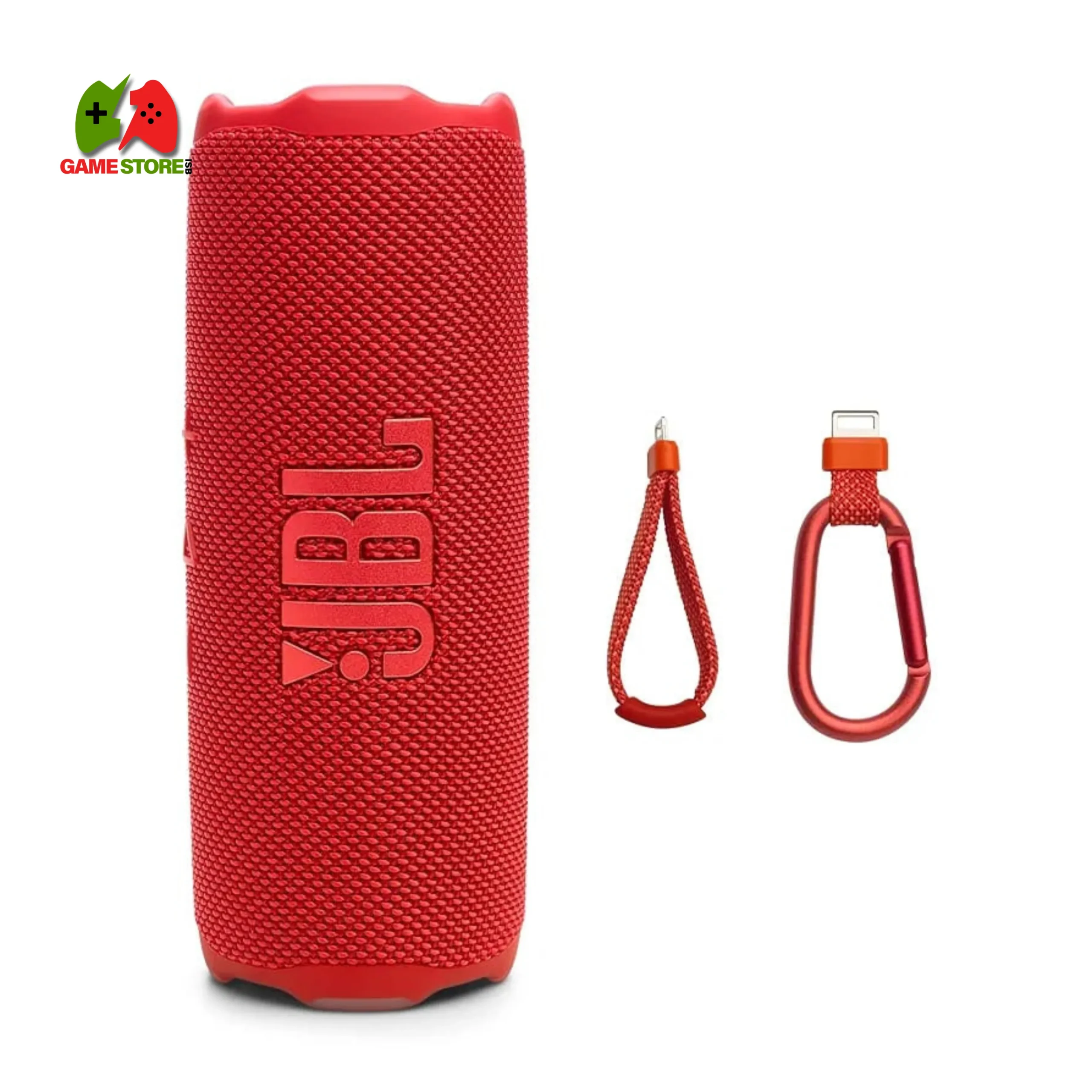 Portable Waterproof and Drop-Proof Bluetooth Speaker: JBL Flip 7 "JBL Flip 7 is a durable wireless speaker with 16 hours of playback that is portable, waterproof, and drop-proof in red."