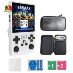 R36MAX Retro Handheld Game Console featuring 18,000+ games, a 4.0-inch IPS screen, HDMI output, and 64GB of storage