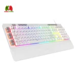 Redragon K512W Shiva White RGB Membrane Gaming Keyboard featuring a wrist rest.