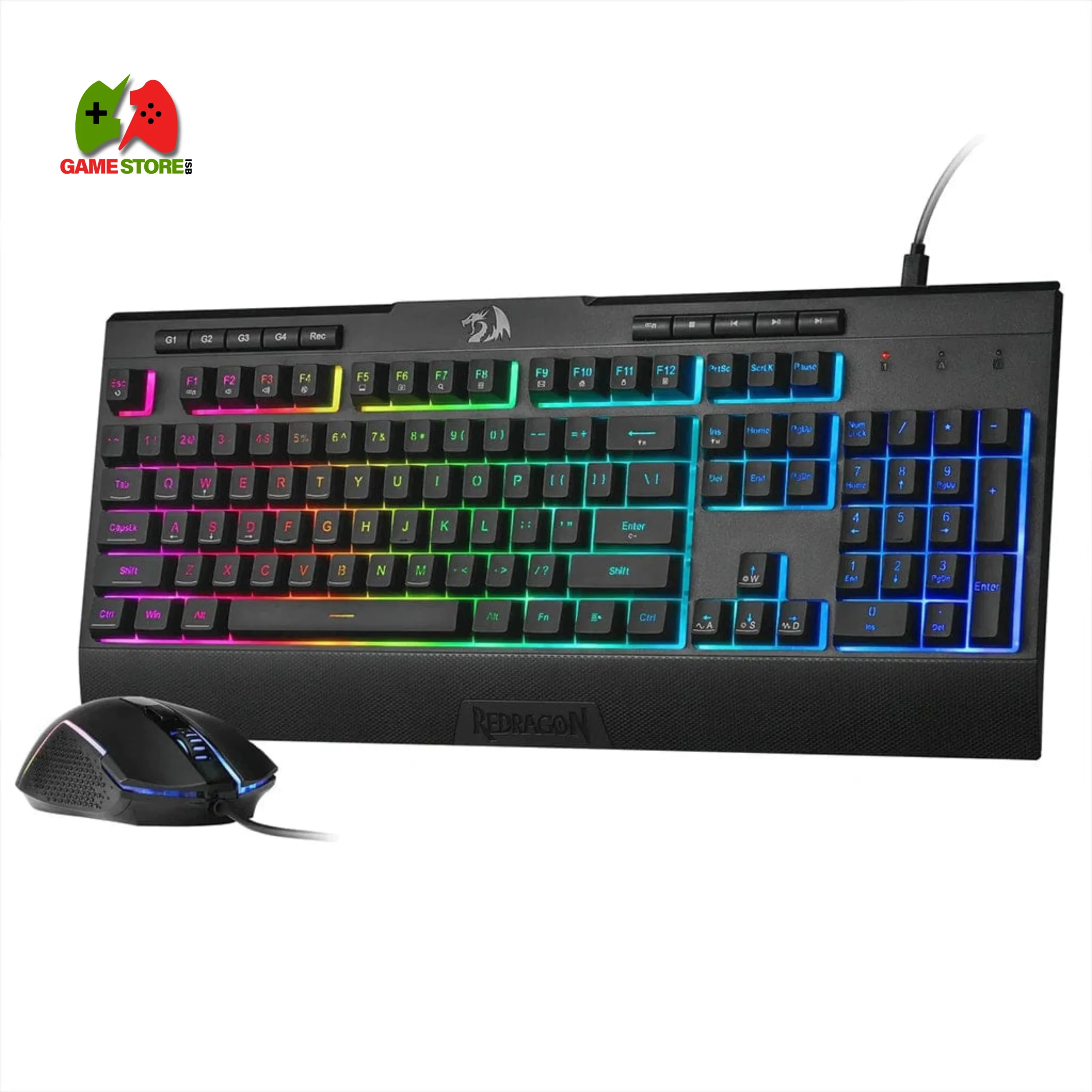 Redragon S151 Wired Membrane Gaming Keyboard and Mouse Set Redragon S151 Wired Membrane Gaming Keyboard and RGB Mouse Set featuring macros, a mouse with a DPI of 10,000, and RGB lighting.
