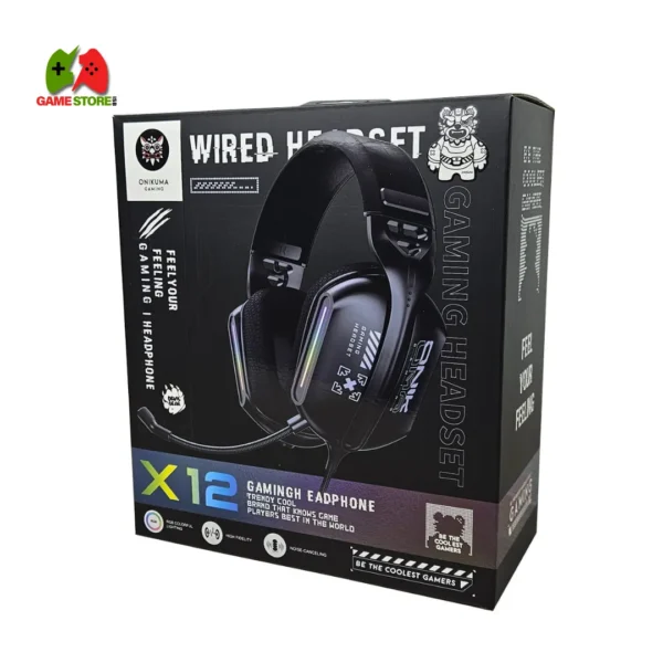 ONIKUMA X12 RGB Wired Gaming Headset features a noise-canceling microphone and 50mm drivers, compatible with PC, PS5, PS4, and Xbox.