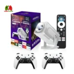 With two wireless controllers and a voice remote, the HCS350 MAX Android gaming projector is compatible with 4K, Wi-Fi 6, and Android 12.