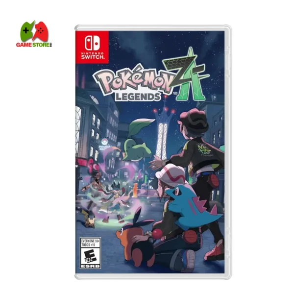 Pokémon Legends Z - a game cover for the Nintendo Switch that showcases real-time Pokémon battles, Mega Evolution, and an adventure in Lumiose City.