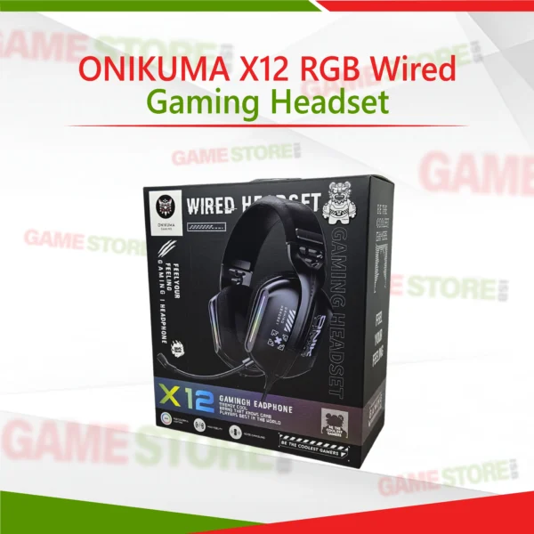 ONIKUMA X12 RGB Wired Gaming Headset front view with RGB lighting