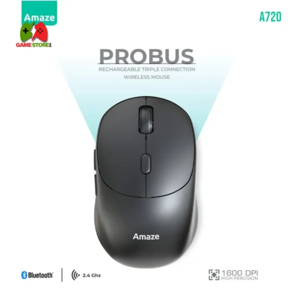 Front view of Amaze A720 Probus Tri-Mode Wireless Mouse with silent clicks