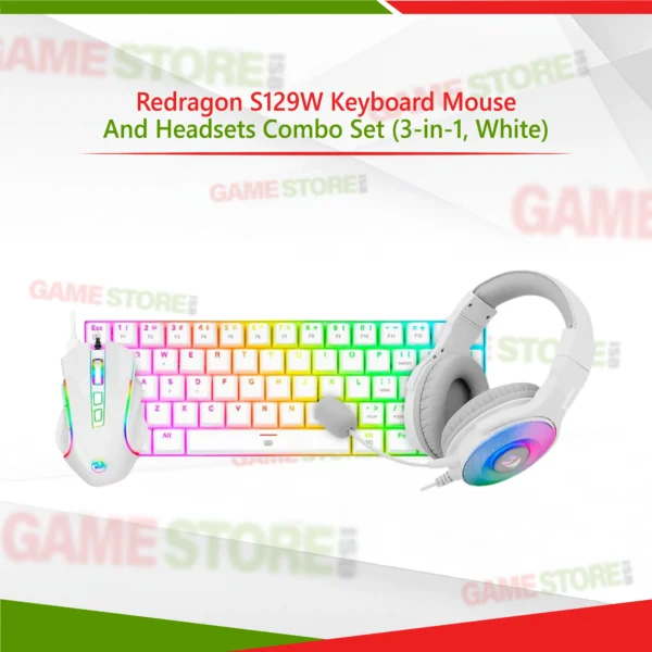 Redragon S129W Keyboard Mouse and Headsets Combo Set – White Gaming Bundle