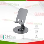 Side angle view of 360 Degree Metallic Desktop Mobile Holder | A560 demonstrating adjustable tilt and sturdy base
