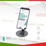 Close-up of A560 mobile holder highlighting metal construction, 360° rotation, and silicone protection