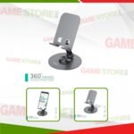 Lifestyle image of 360 Degree Metallic Desktop Mobile Holder | A560 showing desk setup, mobile holder in use, and stylish workspace